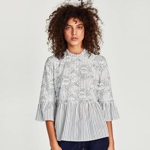 Zara White and Black Lace Top